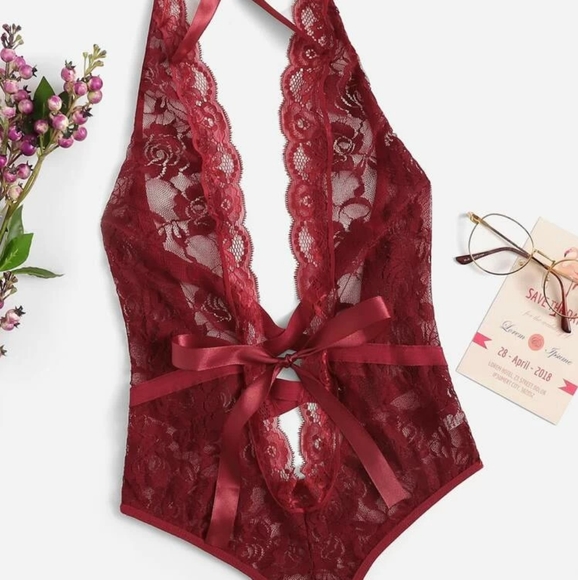 Floral Lace Teddy - One Size  - Red main image 0